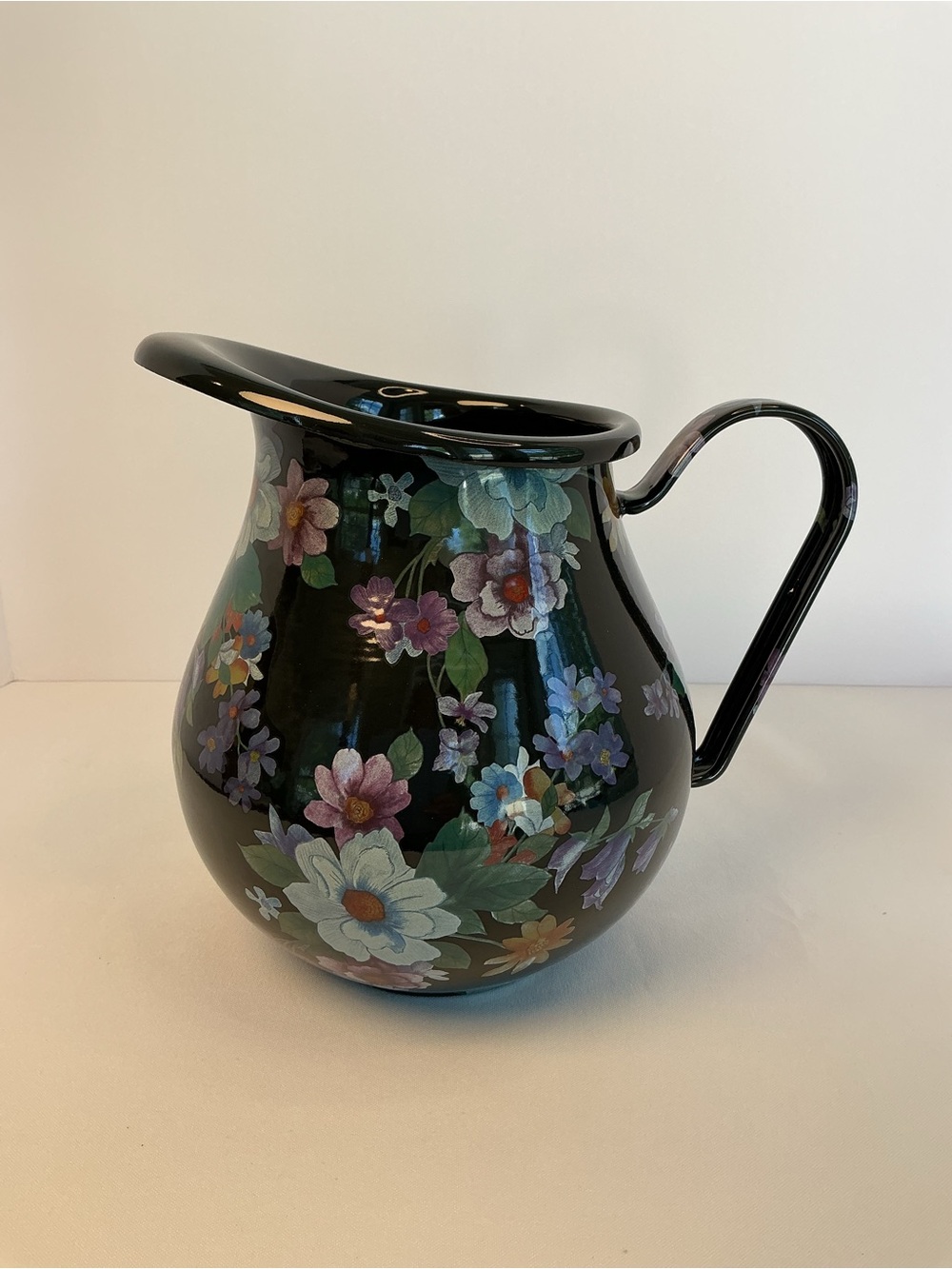 MacKenzie-Childs Black Flower Market Toleware Pitcher New